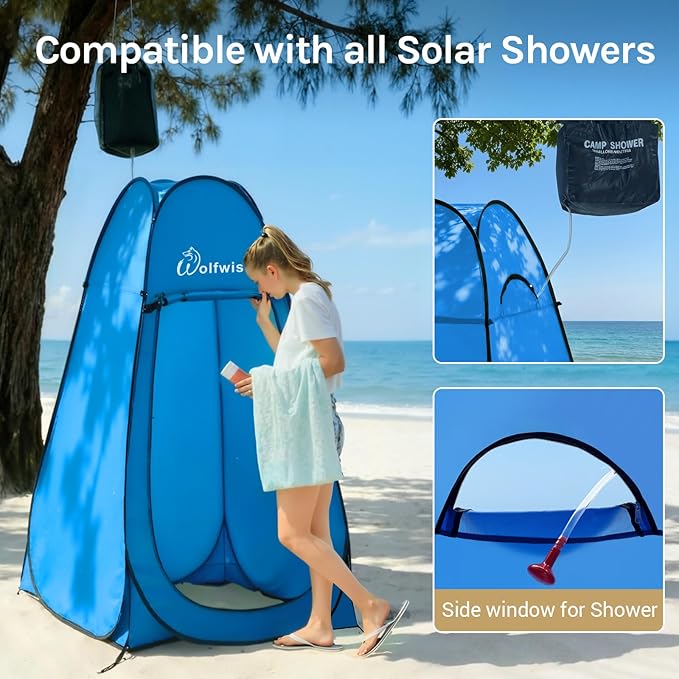 Wolfwise Pop Up Shower Tent, Portable Instant Changing Tent with Ventilation Window & Carry Bag, Privacy Bathroom Toilet for Beach, Camping & Outdoor, Width 40 ", Height 75 ", Blue