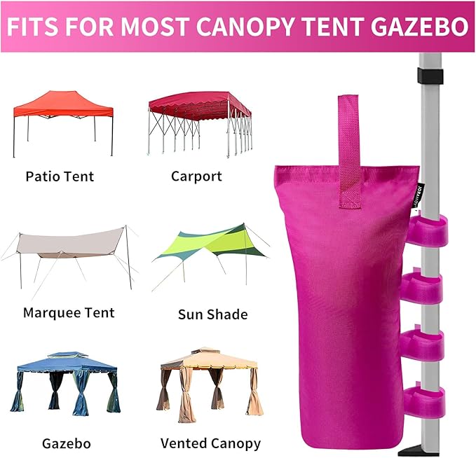 Joramoy Heavy Duty Canopy Weight Bags(120LBS) for Pop up Canopy Tent, Leg Canopy Weights Sand Bags for Instant Outdoor Sun Shelter Canopy/Patio Umbrella,Set of 4, Pink(Without Sand)
