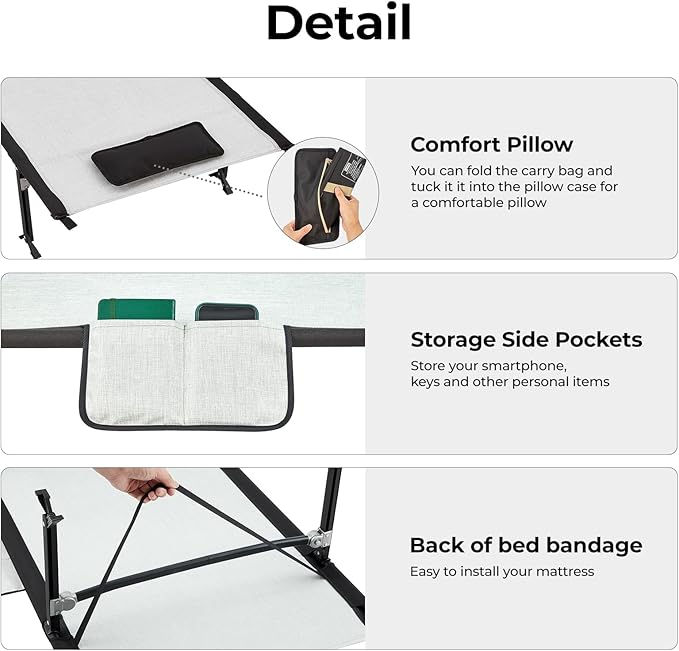KingCamp Camping Cots for Adults, 1000D Cationic Oxford Heavy Duty Folding Cot, Extra Wide 28" Ultralight Portable Sleeping Bed for Tent, Office Nap, Travel, Supports 441 lbs with 7075 Aluminum Frame