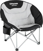 KingCamp Camping Chair Oversized Padded Moon Round Saucer Chairs Camping Folding Chair with Cup Holder (Black - 2 Pack)…