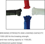 6mm White Diamond Braid Nylon Rope, Paracord All Purpose Utility Rope Nylon Twine for Crafts,Cargo,Tie-Downs,Camping,Indoor Outdoor Use(1/4inch,50ftx1 Hank)
