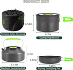 aiGear Camping Cooking Set Cookware Mess Kit with Storage Bag Pot Pan and Teapot Set Camping Accessories for Outdoor Camping Hiking Picnic Portable and Lightweight Aluminum Color Green,Black,Orange