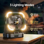 Solar Camping Fan with Light-10000mAh Rechargeable Portable, 6 Speeds, Digital Display, Timer, 120° Oscillation, Cordless Battery Powered Fan for Home Outdoor Tent Travel BBQ Fishing (Green)