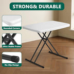 Folding Table 30 Inch - Small Desk Adjustable Height TV Tray for Laptop, Couch, Camping - Heavy Duty Utility Foldable Table for Small Spaces, No Assembly Required, Snowy Granite