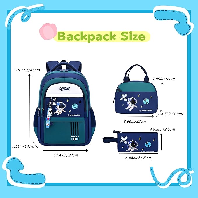 Backpack Set for Boys Astronaut Schoolbag with Lunch Box Pencil Case Set Bookbags for Kids Children Waterproof Lightweight Backpacks