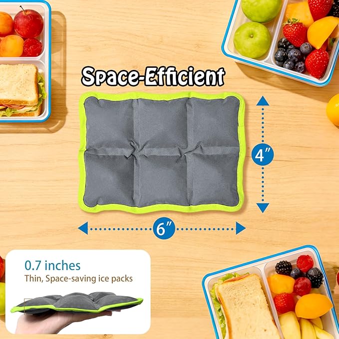 4pcs Reusable Ice Packs for Lunch Boxes & Coolers, (6”x4”x0.7”) Slim Freezer Packs for School Lunch Bags, Small Non-Toxic Cooler for Picnic & Camping