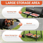 Outvita Barrel Charcoal Grill with Warming Rack, Outdoor BBQ Grill with Side Front Table with Nearly 564 Sq.In. Cooking Grid Area for Backyard Patio Picnic Parties Camping, Black