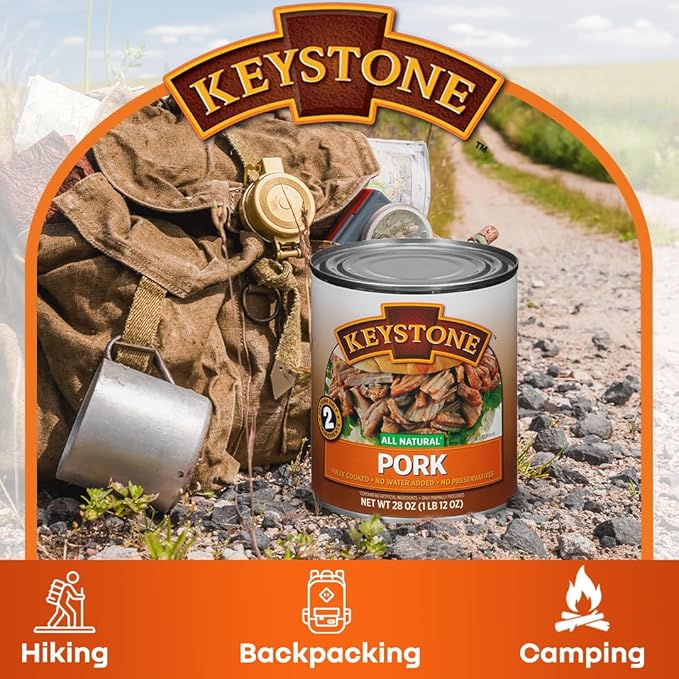 KEYSTONE Meats All Natural Canned Beef, Chicken & Pork Pack of 3, 28 Oz Long Term Emergency Survival Food Canned Meat | Fully Cooked Ready to Eat