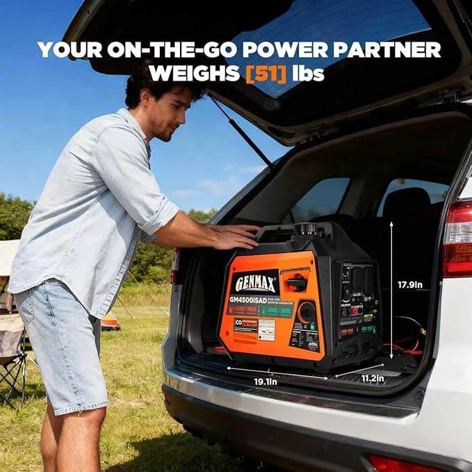 GENMAX 4500W Peak Dual-Fuel Silent Inverter Generator （2026 Model） - Ultra-Lightweight with CO Detector, EPA Compliant, Ideal for Home Backup & Outdoor Camping (GM4500iSAD)