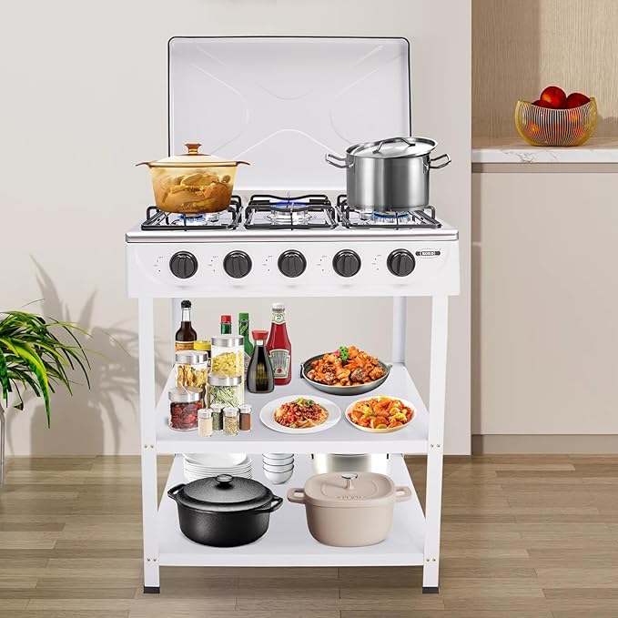 Gas Stove Outdoor Camping Stove, Portable 5-Burner Propane Stove Stand, Freestanding Rectangular Gas Cooktop, Cooking Stove for Rv Apartment Outdoor