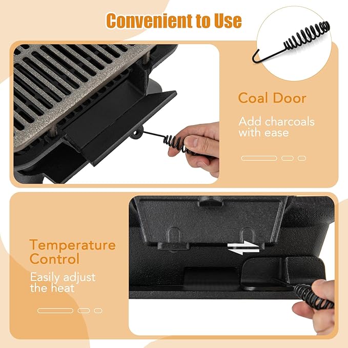 Giantex Portable Hibachi Grill, Double-sided Cast Iron Grill with Air Regulating Door & Fire Gate, Grate Lifter, Ideal for Outdoor Picnic, Camping & Backyard Barbecue Cooking