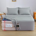 Air Mattress Sheet Set for 16-24 Inch Air Beds Queen Size,Deep Pocket Fitted Sheet with Inflation Opening,Soft & Breathable, for Guests, Camping, RVs, Includes Pillowcase Flat Sheet Fitted Sheet,Gray