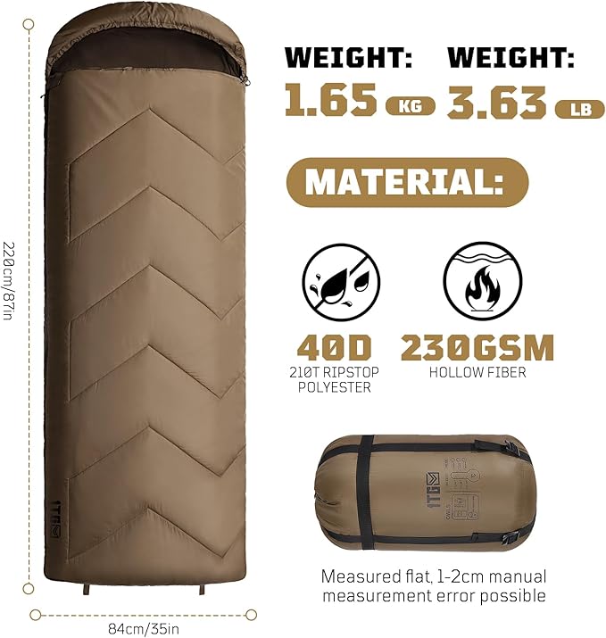 Cold Weather Sleeping Bag for Camping, 36℉ to 45℉ Backpacking Sleeping Bags for Adults with Compression Sack for Camping, Hiking, Hunting and Outdoor Travel