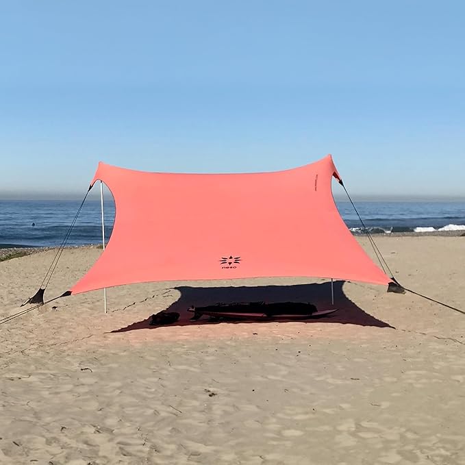 Neso Gigante Portable Beach Tent Sun Shelter - Lightweight Beach Shade Canopy - Easy Setup for Family Outings - Patented Reinforced Corners - UPF 50+ Sun Protection - 8ft Tall, 11 x 11ft - Coral