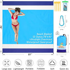 BYDOLL Beach Blanket 78''X81'' Waterproof Sandproof Suits1-4 Adults Oversized Lightweight Large Blanket Picnic Mat for Beach Sand Free Travel Camping Hiking Picnic