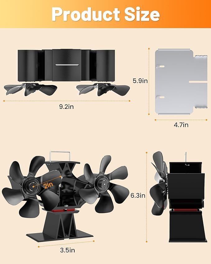 HIDALIFE Wood Stove Fan for Heater, 12 Blades Heat Powered Dual Motor Fan with Heater Top Tray Compatible for Propane Heater, Accessories for Gas Wood Burner Stove Tent Camping