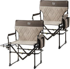 TIMBER RIDGE Aluminum Camping Directors Chair with Side Table Pocket, Portable Folding Chair, Heavy Duty Lawn Chair for Fishing Trip Picnic Concert Outdoor 400lbs, Tan 2 Pack