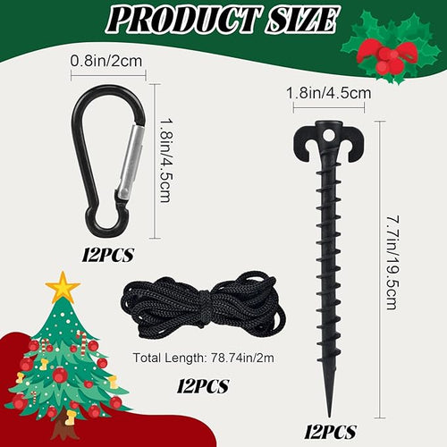 12 Sets Inflatable Stakes Replacement Set, 12 PCS 7.7" Inflatable Plastic Stakes with Tethers Ropes and Alloy Hooks, Christmas Heavy Duty Tent Stakes for Garden Yard Ground Halloween Outdoor Decor