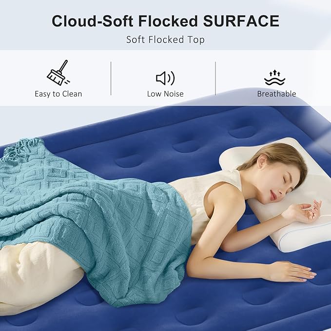 Queen Air Mattress with Built-in Pump, 18" Raised Inflatable Bed Blow Up Mattress, Comfort Portable Air Bed for Camping, Home Guests, Travel 690 lbs Max