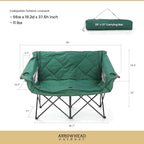 ARROWHEAD OUTDOOR Portable Folding Double Duo Camping Chair Loveseat w/ 2 Cup & Wine Glass Holder, Carrying Bag, Supports up to 500lbs