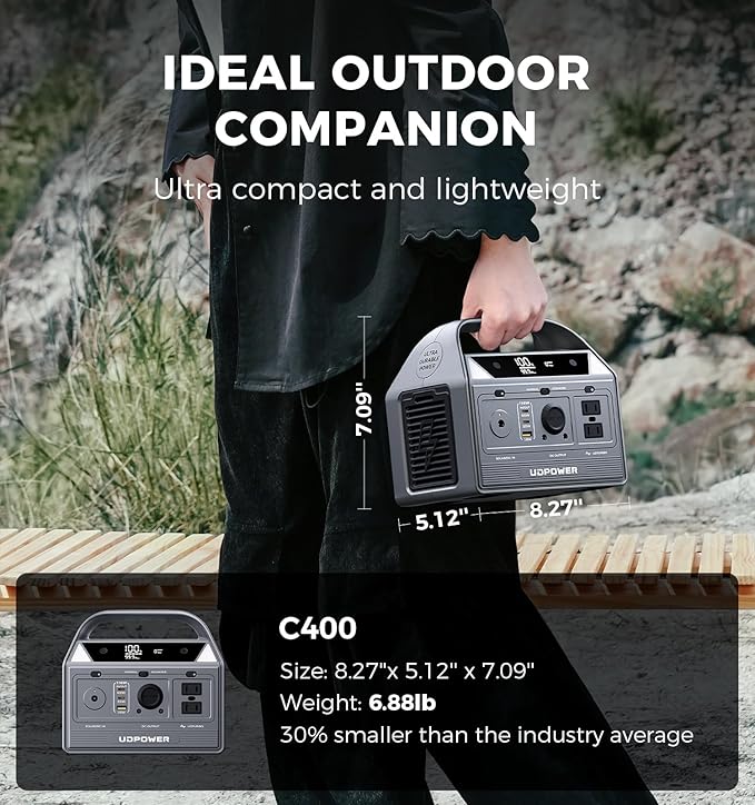 C400 256Wh Portable Power Station | 400W (800W Surge) Pure Sine Wave AC Outlet + PD3.0 USB-C | Solar Generator for Camping, Emergencies, CPAP