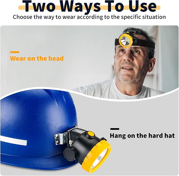 Rechargeable LED Mining Headlamp for Hard Hat Helmet, Explosion-Proof Waterproof Miner Headlight with Clip, Coal Mining Flashlight for Hunting, Fishing, Camping, Construction, Caving, Repair