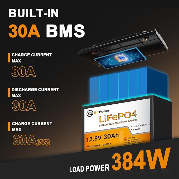 12V 30Ah LiFePO4 Battery,5000+ Deep Cycle Lithium Battery,Low-Temperature Protection,30A BMS,for Fish Finder, Trolling Motor, Kids Scooters, Power Wheel Chair,Boat, RV, etc