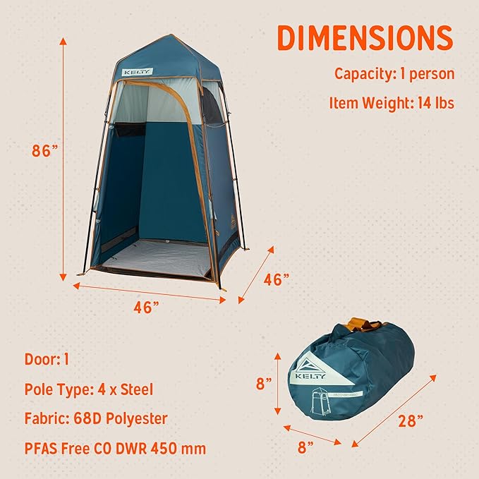 Kelty Discovery H2GO Privacy Shelter, Campsite Shower and Changing Shelter, Zippered Entry, Steel Pole Frame, Freestanding