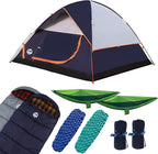 Northroad 9PCS Camping Tent Kit, Including 1 2/3 Person Dome Tent, 2 Sleeping Bag, 2 Sleeping Pad/Camping Mat, 2 Single Camping Hammock with 2 Tree Straps, 2 Lightweight Fuzzy Bed Blanket
