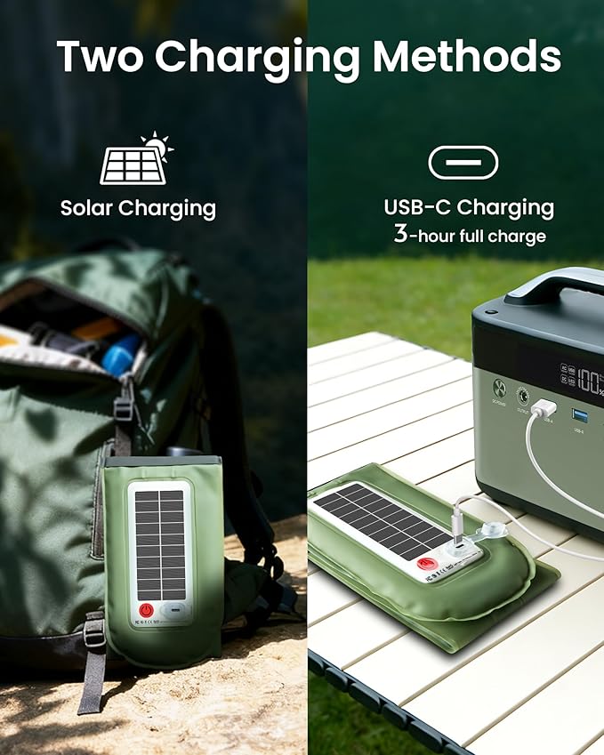 4000mAh Inflatable Solar Camping Lantern - 339 Lumens Ultra Bright 34” LED Light Tube & Power Bank, IP66 Waterproof USB-C Rechargeable Portable Tent Lamp for Hurricane, Power Outage, Survival Kits