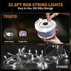 2-Pack Camping String Lights, 3 in 1 Upgraded Retractable RGB Outdoor String Lights with 19 Lighting Modes, Quick 30s Recovery, 32.8 FT Portable Tent Light, Rechargeable Camping Lantern (White)