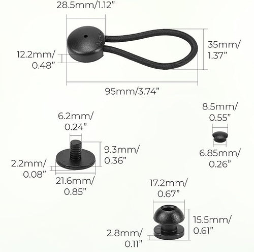 10pcs Black Bungee Shock Cord Clip with Knobs, Pull Tie Down Tarp Canvas Knobs, Heavy Duty Elastic Cord Fastener Clips for Camping Tents Cargo Pool Tarps Canopy Boat Marine Truck RV Trailer Accessory