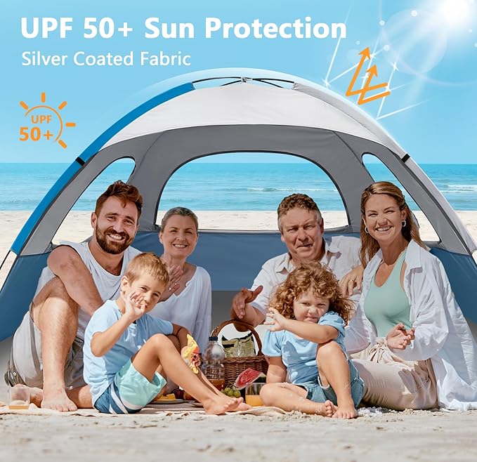 NXONE Beach Tent Sun Shelter with UPF 50+ UV Protection, Lightweight Easy Setup Portable Beach Canopy for Family, Large Space for Beach, Camping & Outdoor, 3/4/6 Person