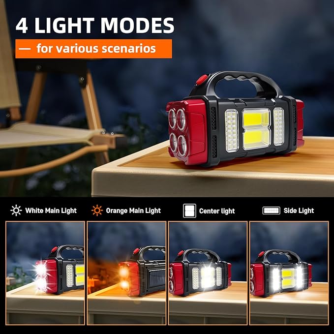 Versatile Solar Flashlight with Dual Charging Modes | 4 Light Modes USB/Solar Powered| Portable Emergency Charger & Outdoor Camping Light (Silver)