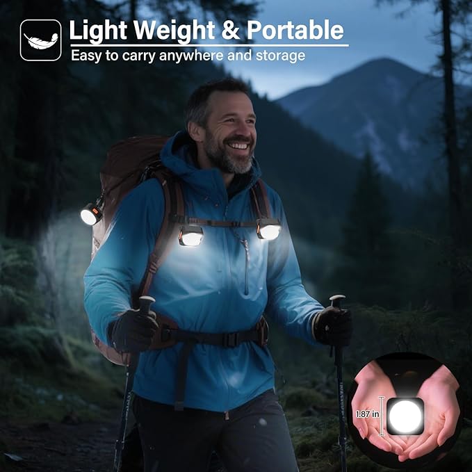 Rechargeable Camping Lights FLY2SKY 4Pcs Black Tent Lights Mini Flashlight Portable LED Camping Lantern Survival Gear Camping Accessories for Hiking Backpacking Fishing Hurricane Emergency Outage