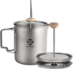 Bestargot Titanium Pot 750ml, Portable French Press | Ultralight Camping Pot for Coffee, Cooking & Survival | Compatible with Camp Stoves