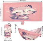 Cartoon Raccoon Pink Camping Hammocks with Tree Straps Indoor Hammock for Outside Patio Backyard Poolside