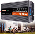 High Efficiency 3000W 4000W 5000W 6000W Pure Sine Wave Power Inverter DC 12V/24V to AC 220V 230V 240V Converter Solar Power Inverter with AC Outlets & LCD Display for Home Camping,6000W-12V