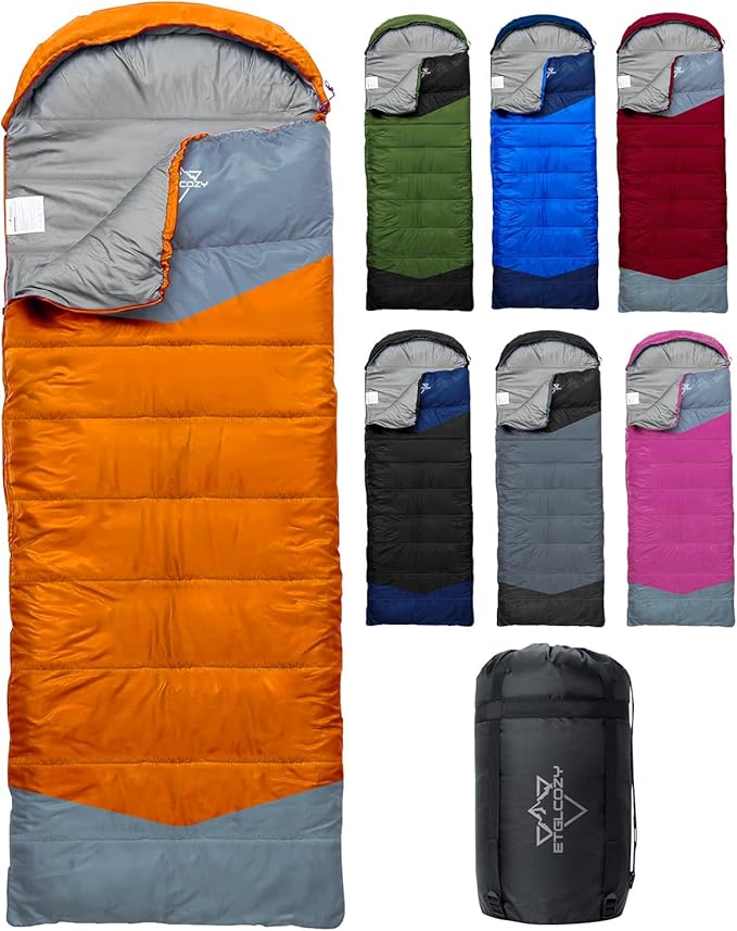 Single Sleeping Bag for Adults Kids 3-Season, Lightweight Waterproof Ripstop, Dual Zipper Bottom Vent, Compression Sack, Portable Camping Hiking Backpacking Gear