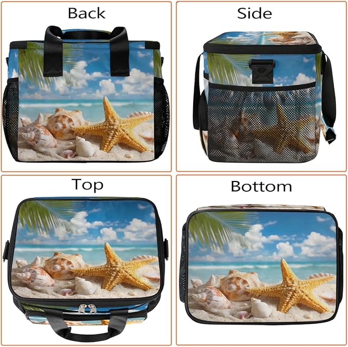 Beach Ocean Starfish Seashells Soft Cooler Bag Insulated Lunch Box for Men & Women, Large Leakproof Lunch Bag Portable Beach Cooler for Work, Picnic, Road Trips,Fishing, Travel, Camping,A-5