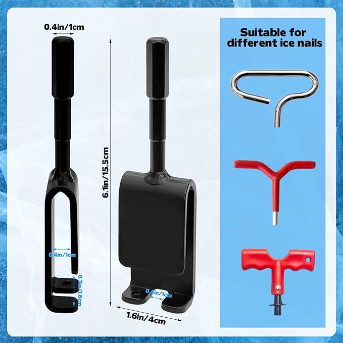 2 PCS Universal Ice Anchor Tools, Heavy Duty Ice Fishing Anchor Power Drill Adapter, Ice House Anchors for Ice Insert Sewing, Durable Metal Winter Ice Fishing Accessories for Ice Shanty Tent Setup