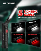 Coquimbo Tool Gifts for Men Him Dad Husband, Rechargeable LED Work Light BBQ Grill with Magnetic Base Hook, 360° Rotate Mechanic Flashlight Mens Easter Birthday Gifts (2 Pack Black)