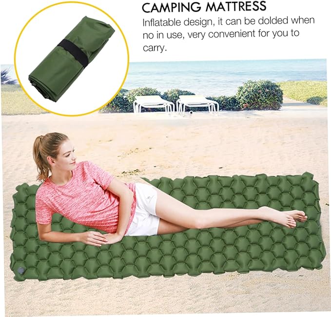 Outdoor Inflatable Sleeping Pad Camping Mat for Tent Hiking Backpacking Compact Portable Design Green