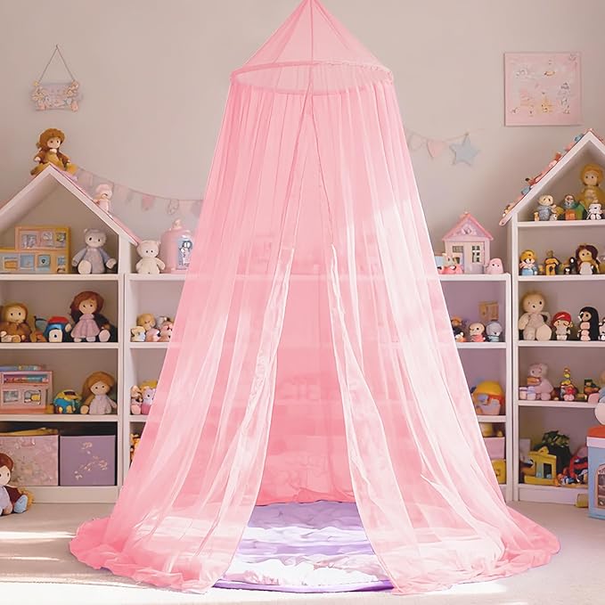Pink Princess Bed Canopy for Girls,Kids Canopy Bed for Twin, Full, and Queen Sizes; Mosquito Net for Outdoor Use;Bedroom Accessories;Ceiling Tent for Reading Nooks
