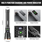 WdtPro Rechargeable LED Flashlights High Lumens, Super Bright 90000LM Rechargeable Flashlight with LCD Display, 5 Modes & Waterproof Powerful 10000mAh Handheld Flashlight for Camping Emergency