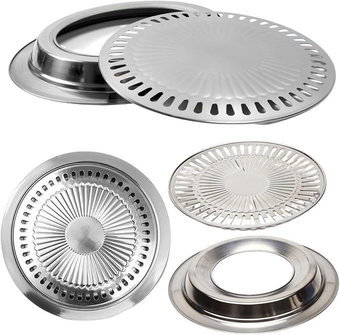 Saim Korean BBQ Grill Pan,Stainless Steel Non-Stick Roasting Smokeless Barbecue Grill Pan,Round Korean Style Stovetop for Indoor Outdoor Camping BBQ