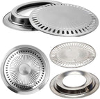 Saim Korean BBQ Grill Pan,Stainless Steel Non-Stick Roasting Smokeless Barbecue Grill Pan,Round Korean Style Stovetop for Indoor Outdoor Camping BBQ
