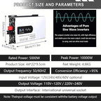 5000-12000w Pure Sine Wave Inverter Camping Inverter Portable Power, DC 12 V, 24 V, 48 V, 60 V, 72 V a CA 110 V for Home/RV/Truck/Car/Camping/Solar 24V-10000W