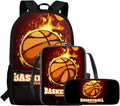 Rnyleeg Basketball Backpack for Boys Cool School Backpack with Lunch Box 3 Pcs Bookbag Set for Elementary Students Back to School Gifts for Kids