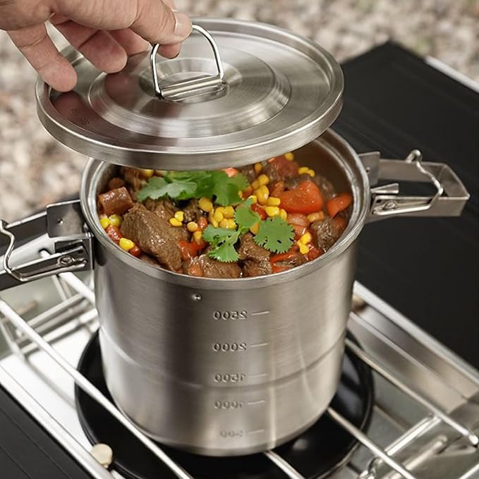 3. Portable Outdoor Cooking Set with Detachable Handle Rust-Resistant Camping Pots for Backpacking Campfires & Travel Outdoor Cooking Tableware for Hiking
